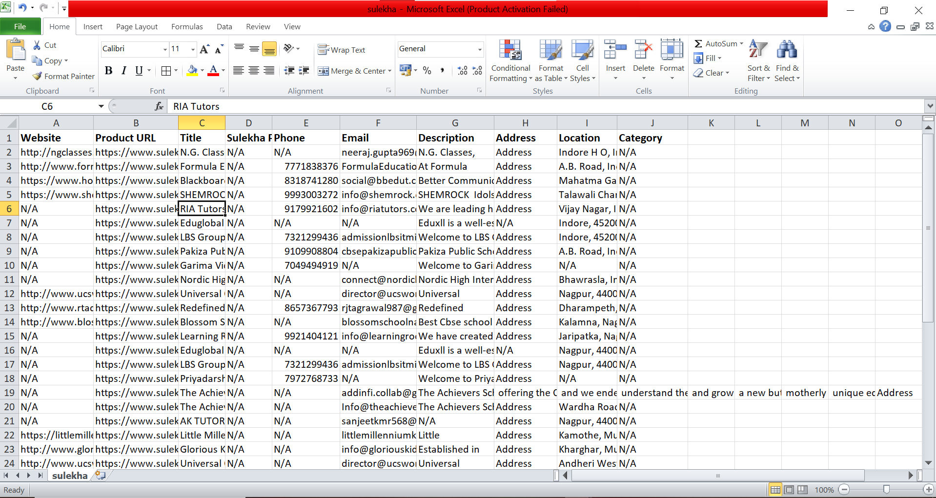 Sulekha Scraper Result